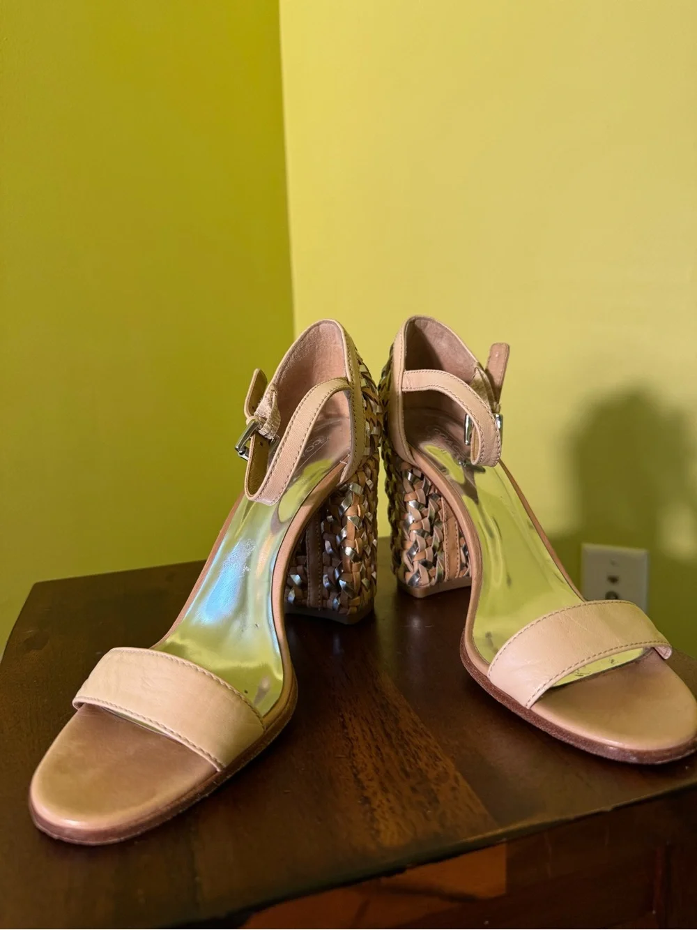 Coach Beige Woven Block Heel Sandals